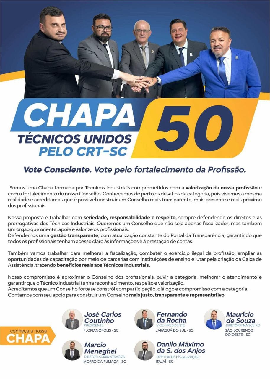Folder da campanha Chapa 50 — capa (frente)